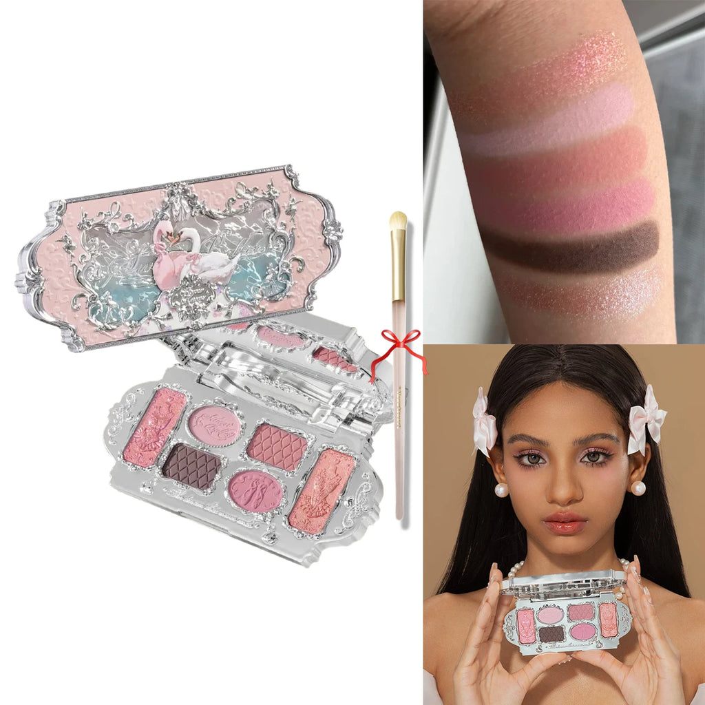 Flower Knows Swan Ballet 6 Color Eyeshadow Palette Matte Shimmer Pearl Glitter Waterproof Highly Pigmented Long Lasting Makeup
