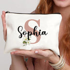 Floral Letters Custom Name Makeup Bag Best Gift for Bridesmaid Teachers Friends Women Purse Personalise Gift for Birthday