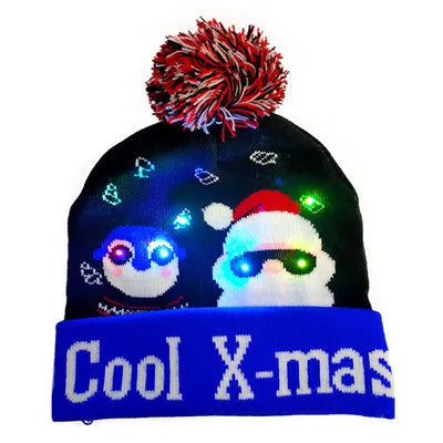 NEW 50 Designs LED Christmas Hats Beanie New Year Knitted Illuminate Warm Hat Christmas Tree Snowman Kids Adults Hat