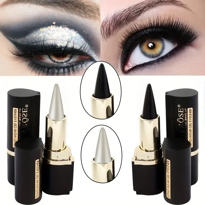 Black/Silver Creamy texture Eyeliner, 1 Count 2 Counts Easy Coloring High Pier Pencil, Daily Makeup Accessories for Women and
