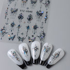 Black White Butterfly Laser Nail Stickers Y2K Nail Art Decoration Abstract Metal Lines Bronzing Lace Flowers Stickers For Nails