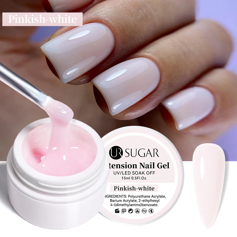 UR SUGAR Milky White Clear Pink Color 15ml Jelly Extension Nail Gel Polish Soak Off UV LED Gel Varnish Manicure Tips Tools