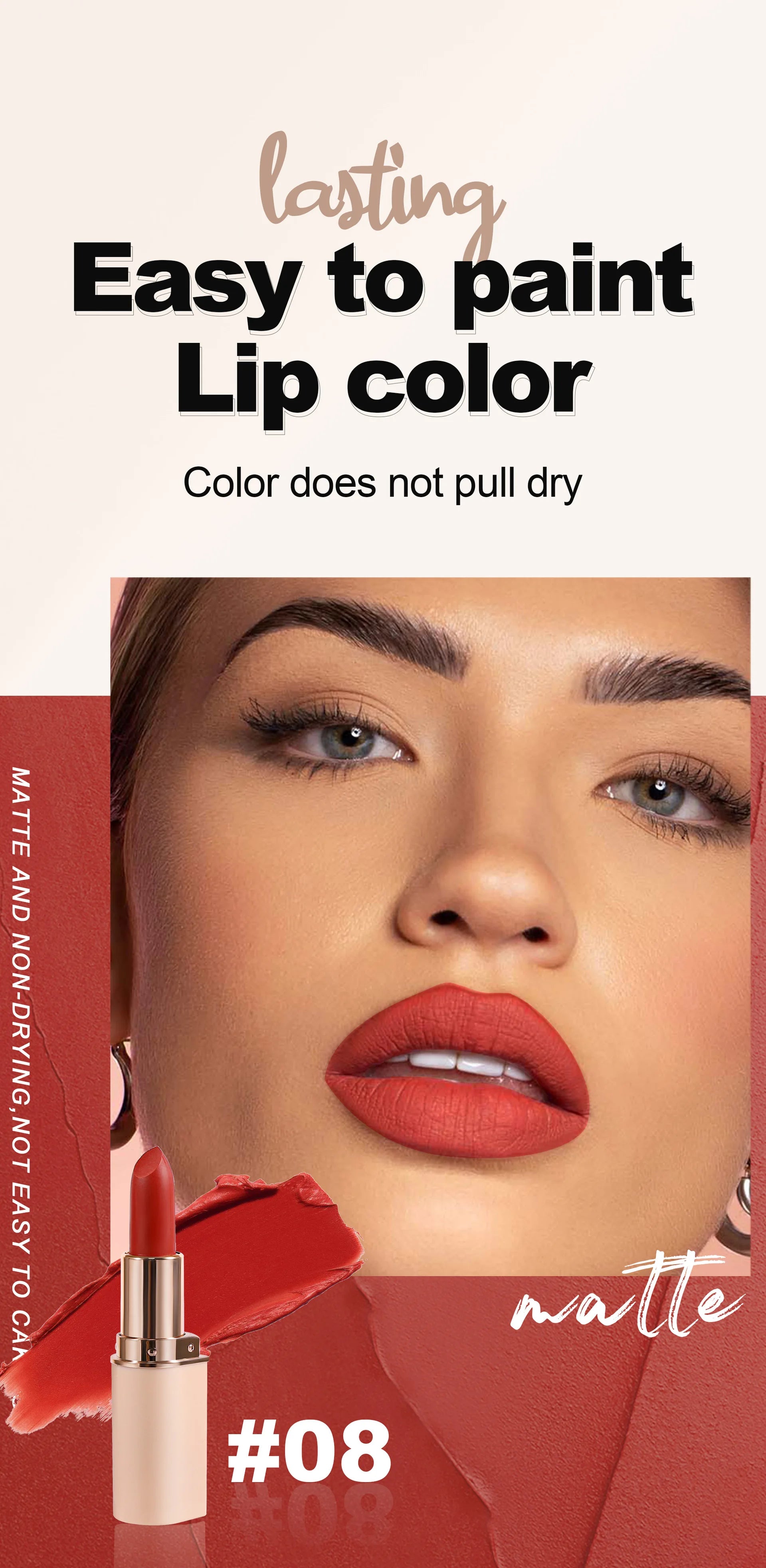 8 Colors Deep Red Matte Lipstick Waterproof Non-Stick Velvet Texture Easy Apply Rose Red Lip Makeup Long-Lasting Cosmetics
