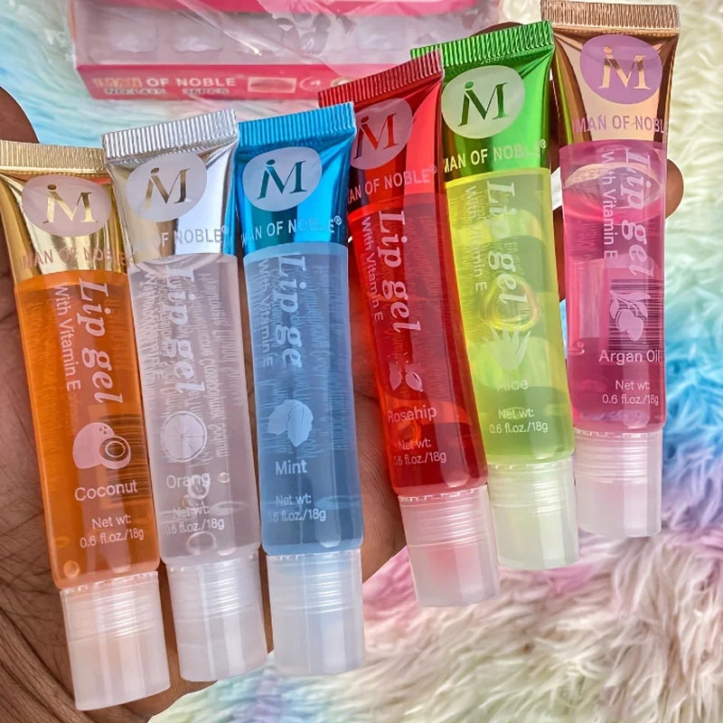 6Pcs/Set, Moisturizing Clear Lip Gloss, Rosehip, Argan, Peppermintaloe, Coconut Flavor, Translucent Plumping Lip Oils Gift Set