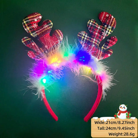 Christmas Hair Band Glowing Headband Xmas Tree Snowflake Hair Band Deer Horn Light Flashing Headwear Merry Christmas Gift
