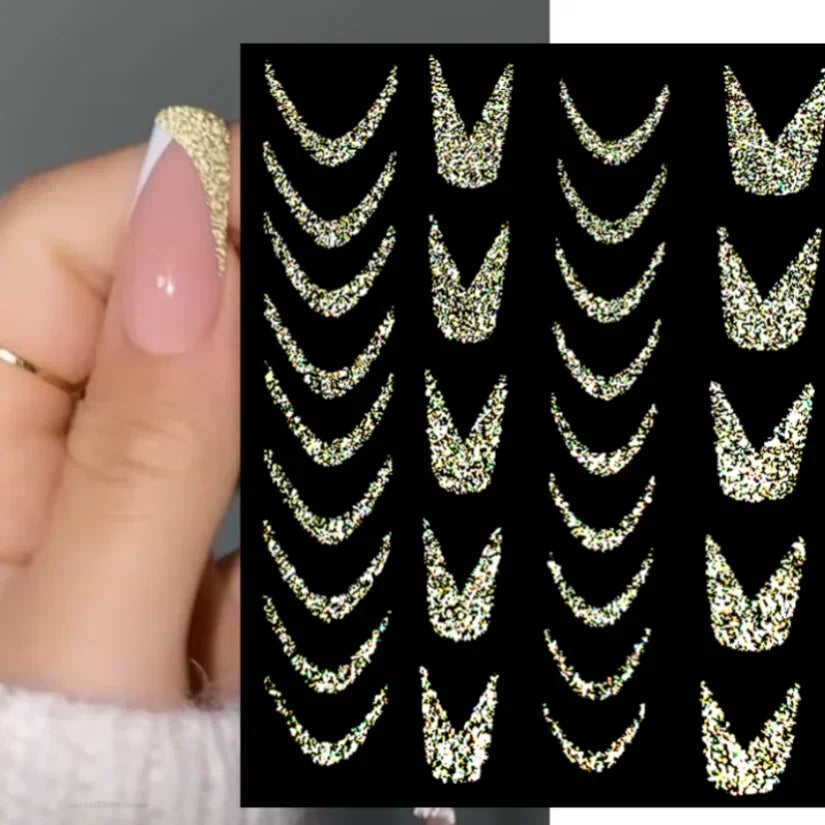 Adhesive stickers with European and American style cross snake black and white wave dot hot silver line letter nail stickers