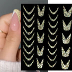 Adhesive stickers with European and American style cross snake black and white wave dot hot silver line letter nail stickers