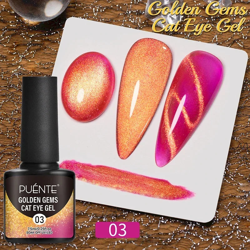 PUETNE 7.5ML Amber Moonlight Cat Magnetic Gel Nail Polish Winter Nails Jelly Glass Cat Eye Soak Off UV Semi-Permanent Varnish