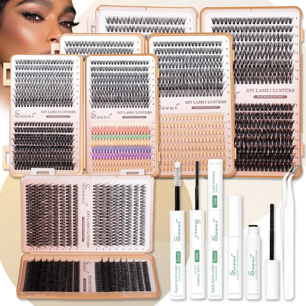 SEEUI Lash Clusters Kit Natural Look Large Capacity Lash Extension Kit with Lash Bond And Seal Eyelash Tweezers