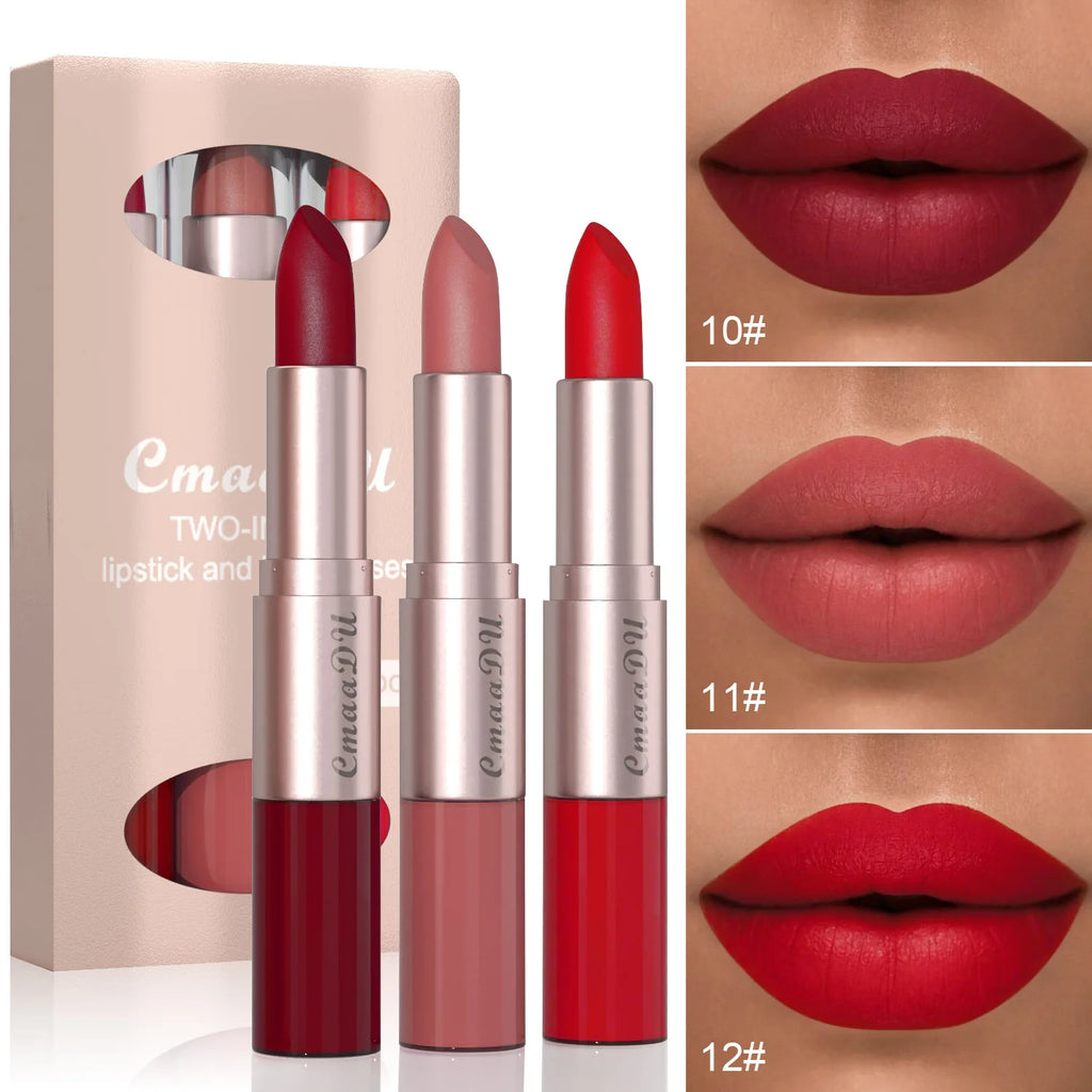 3 Color/Set Lipstick Sexy Lip Gloss 2 in 1 Lip Tint Waterproof Long-Lasting Moisture Red Lips Matte Lip Stick Makeup for Women