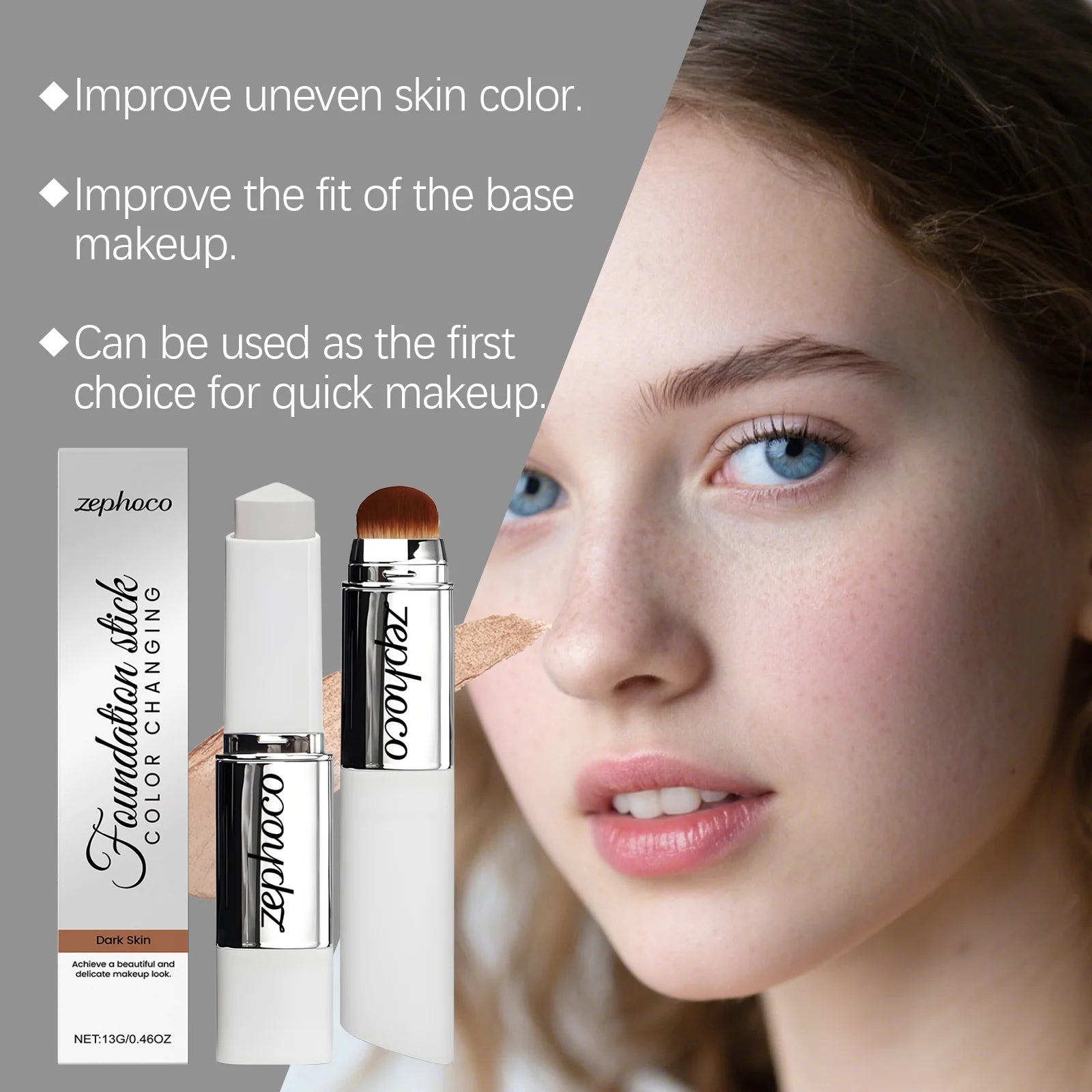 2-in-1 Color-Changing Foundation Stick Liquid Lightweight Moisturizing Brightening Foundation Color Changing for All Skin Types