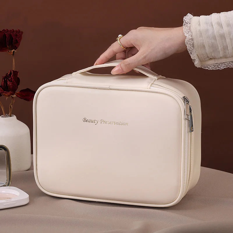 Wholesale PU Large Capacity Tote Makeup Bag Travel Organizer Tolietry Cosmetic Storage Bag Luxury Women Double Layer Pouch