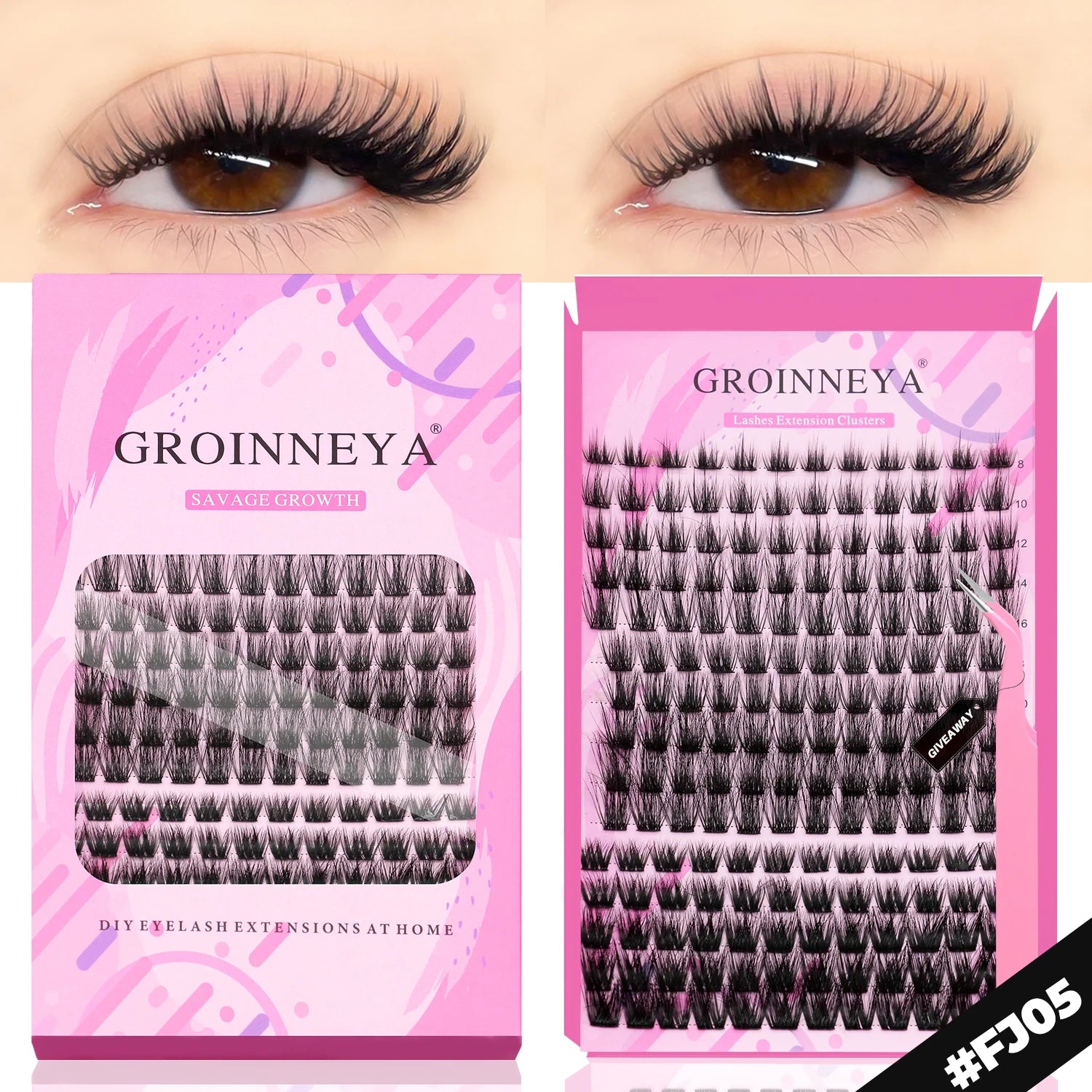 GROINNEYA DIY Lashes Extension Kit Individual Lashes Clusters Faux Mink Eyelash Extension Mix set with Lash Natural Look Makeup