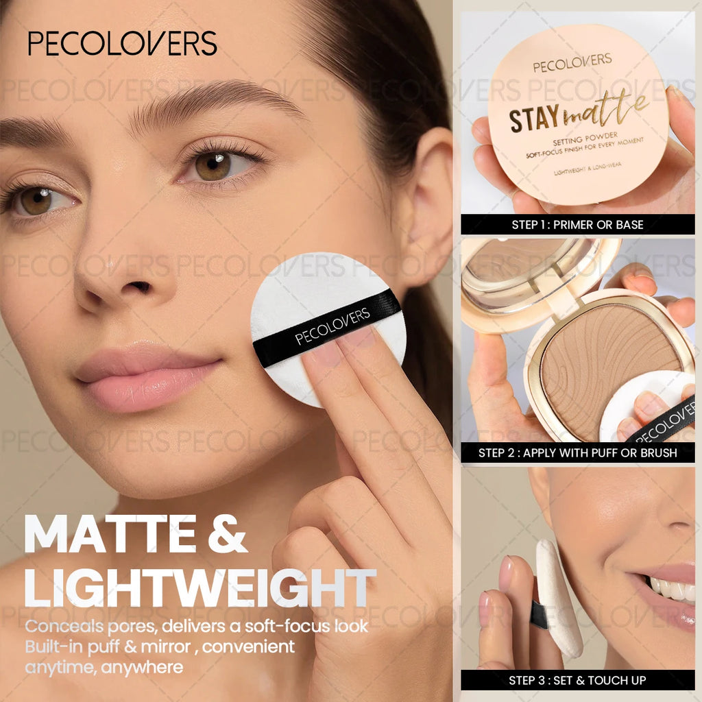 1PC  Waterproof Pressed Powder Foundation,Matte Finish, Full Coverage, Non-Sticky, for All Skin Types, Light to Medium Tone