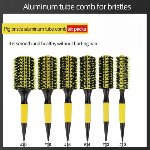 Gute Volumizing Roller Brush for Curls - Boar & Nylon Bristles, Non-Slip Handle (Yellow/Black) - Salon & Home Hair Styling Tool