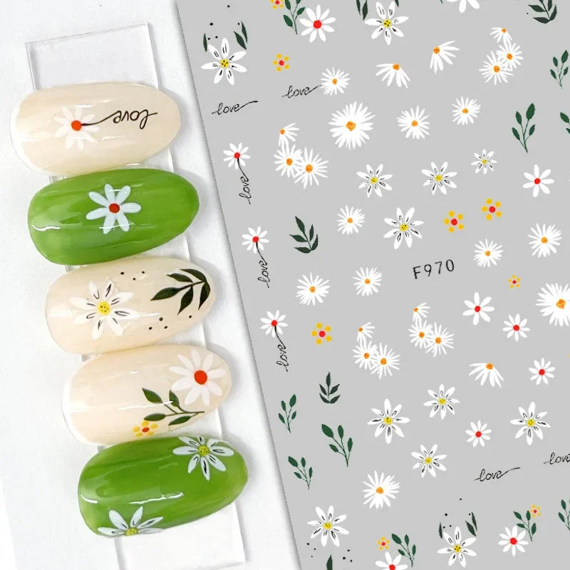 1pcs Sakura Flower 3D Nail Stickers White Cherry Blossom Nail Art Decals Spring Summer Adhesive Slider Decor Wedding Manicure