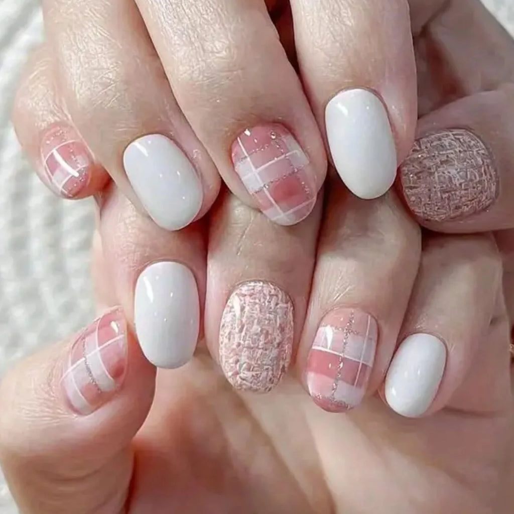 10pcs Nail Art Foil Transfer Paper Pink Grid Pattern Nail Stamping Stickers Sweety Cowboy Style Manicure Decals for DIY Nail