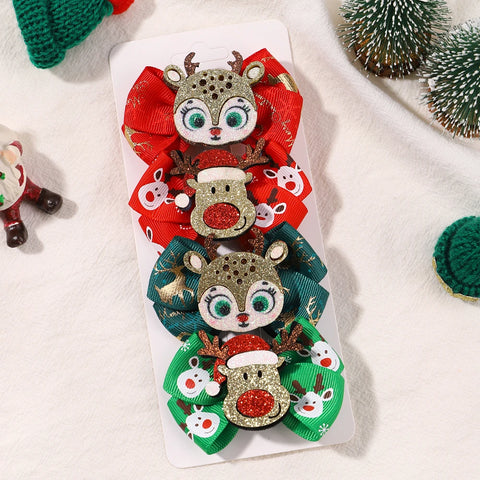 4pcs New Christmas Hair Bow Clips for Baby Girls DIY Glitter X'mas Santa Elk Bowknot Hairpin Cute Kid Headwear Hair Accessories