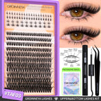 GROINNEYA Lashes Clusters Kit With Lash Bond And Seal And Eyelash Tweezers Waterproof Strong Hold DIY Lash Extension Kit Makeup