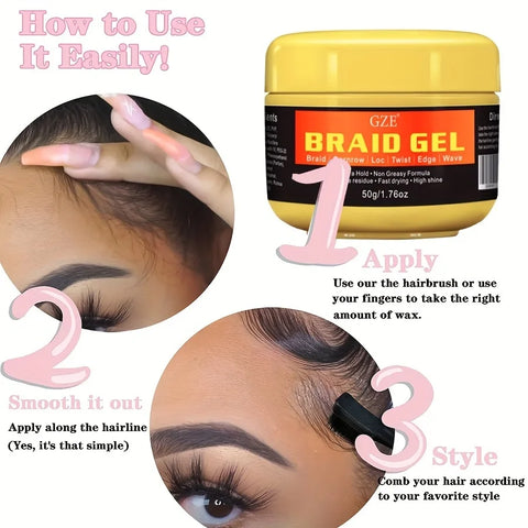 GZE Stronghold Braid Gel for Perfectly Styled Braids and Twists - Long Lasting and Non-Flaking Formula - Great for Natural Hair