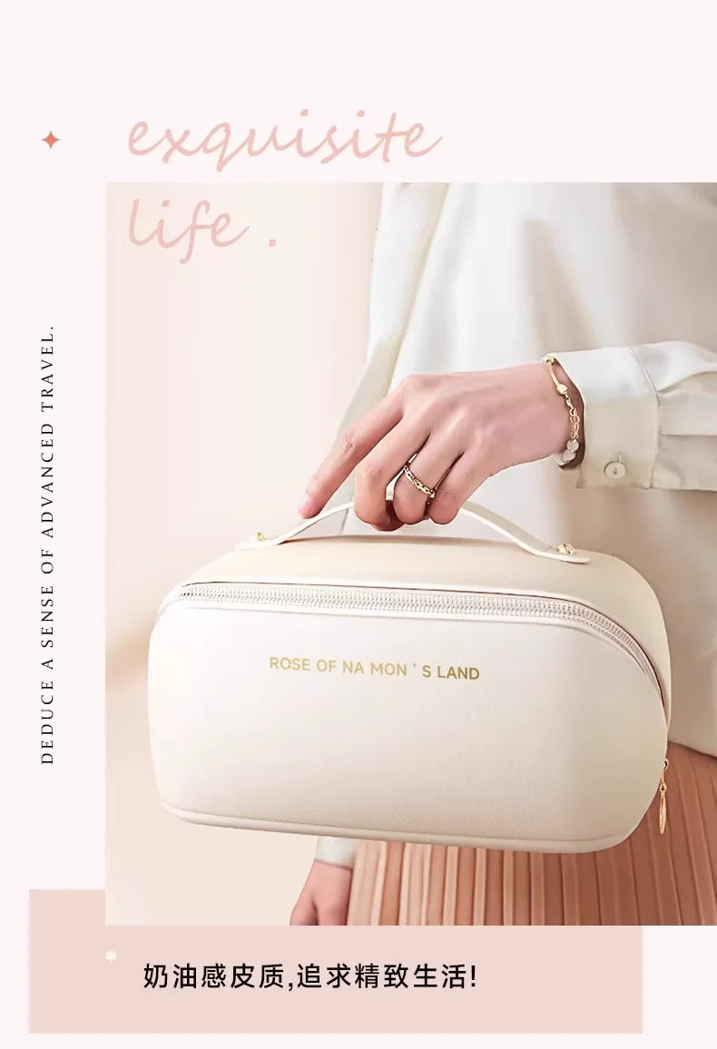 HOMEFISH Luxury Makeup Organizer for Women Toiletry Kit Bag Cosmetic Storage Pouch Travel Make up Case Zipper Lady Box