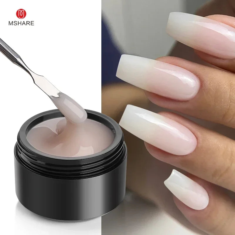 MSHARE 50ml Natural Nails Gel Builder Nalil Tpo Free Self Leveling Gel for Nail Extension Construction Pink Shade UV Led Gel