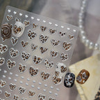 Retro Leopard Print Heart-shaped Nail Art Stickers 5D Metal Nail Sticker European and American Style Manicure Decorations Decals