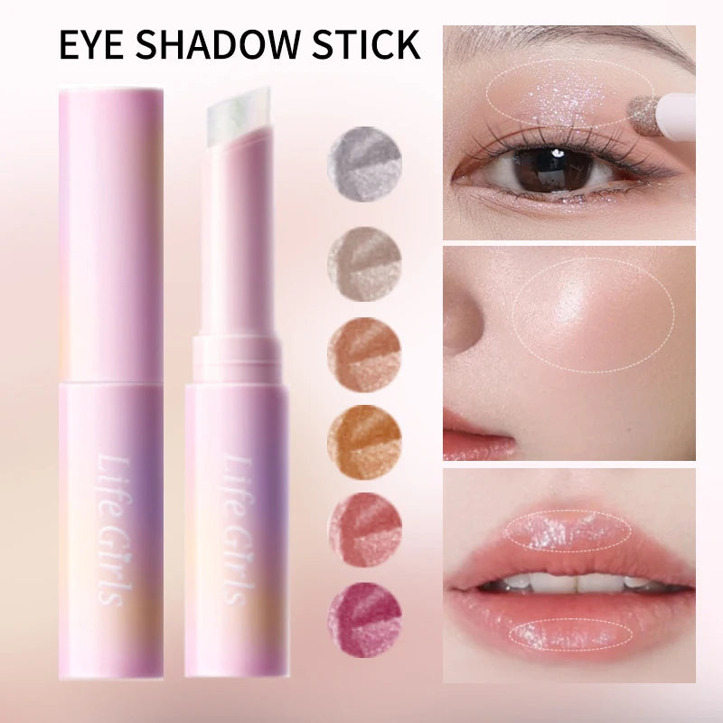 Water-Gel Eyeshadow Stick Is a Single-Swipe Makeup Highlighter Eyeshadow Stick with a Pearlescent Shimmer in Various Colors. Glowing Highlighter Eyeshadow Stick Is a Stick That Can Be Used on Both Eyebrows. The Waterproof Eff