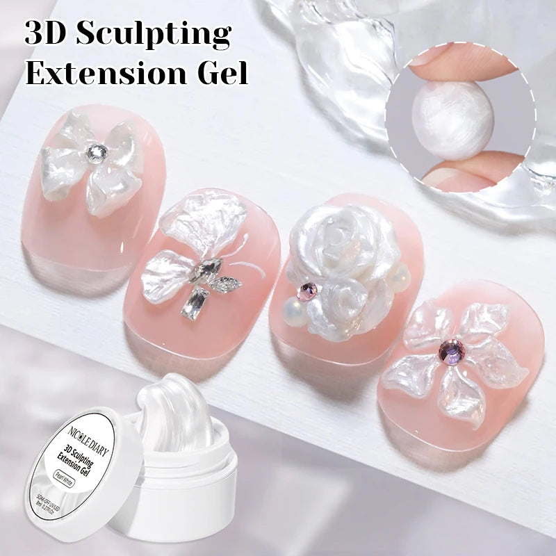 NICOLE DIARY White Non Stick Hand Extension Gel Nail Polish For 3D Shaping Carving Flower DIY Nail Art Extension Acrylic