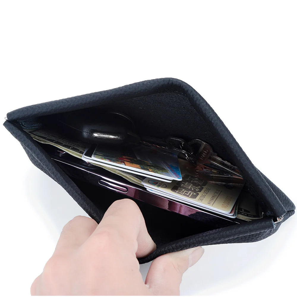 Custom Letters  Ladies Genuine Leather Ultra-thin New Minimalist Long Wallet With Automatic Closure makeup Lipstick Storage Bag