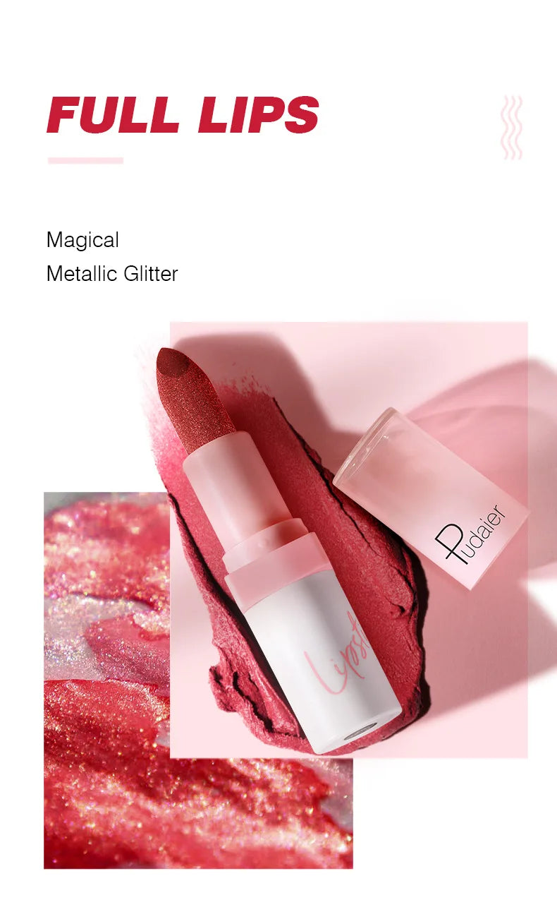 Shimmery Diamond Lipstick 10 Shades Waterproof Glittery Non Transfer Red Lip Tint Smooth Long Wear Pearly Lipstick