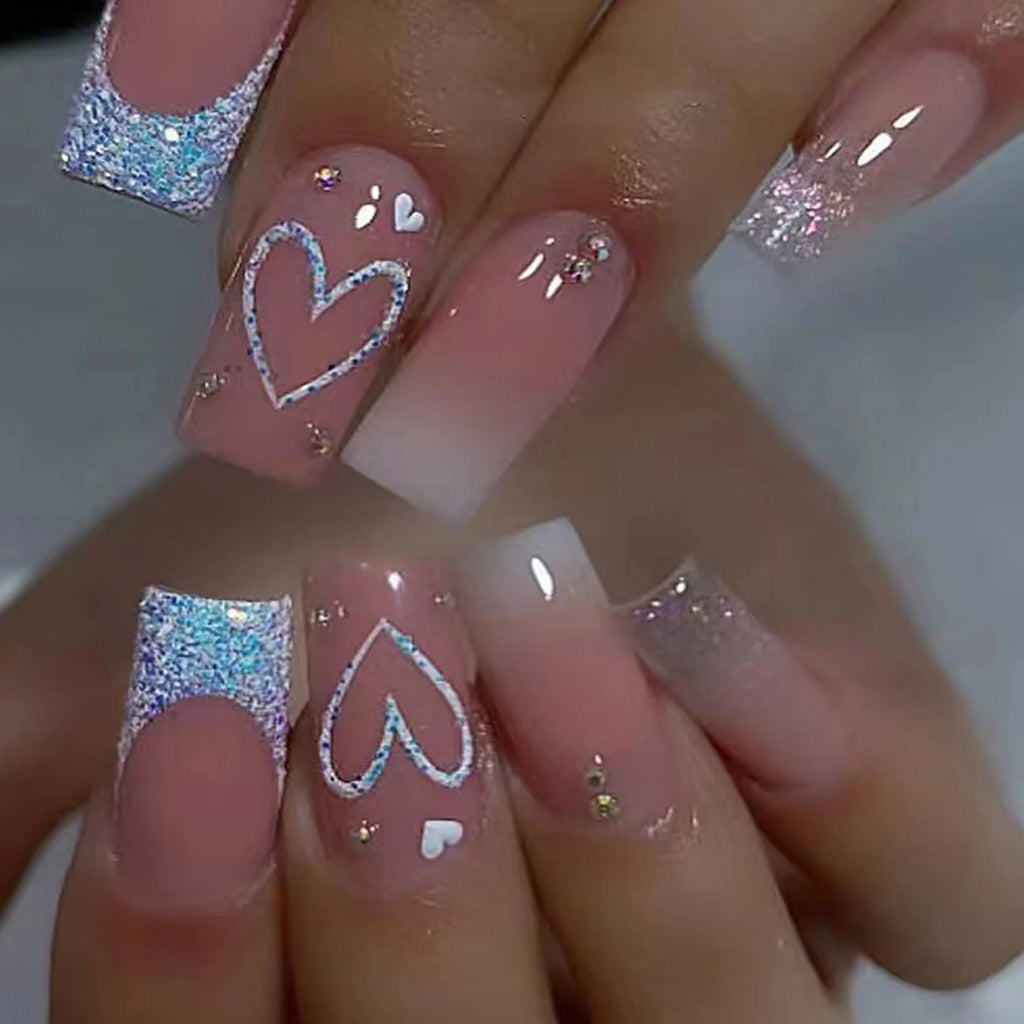 ARTAUG 24PCS Medium Stiletto Pink Press On Nails Full Cover Fake Nail Set Press On Nails Love Design handmade Press On Nails