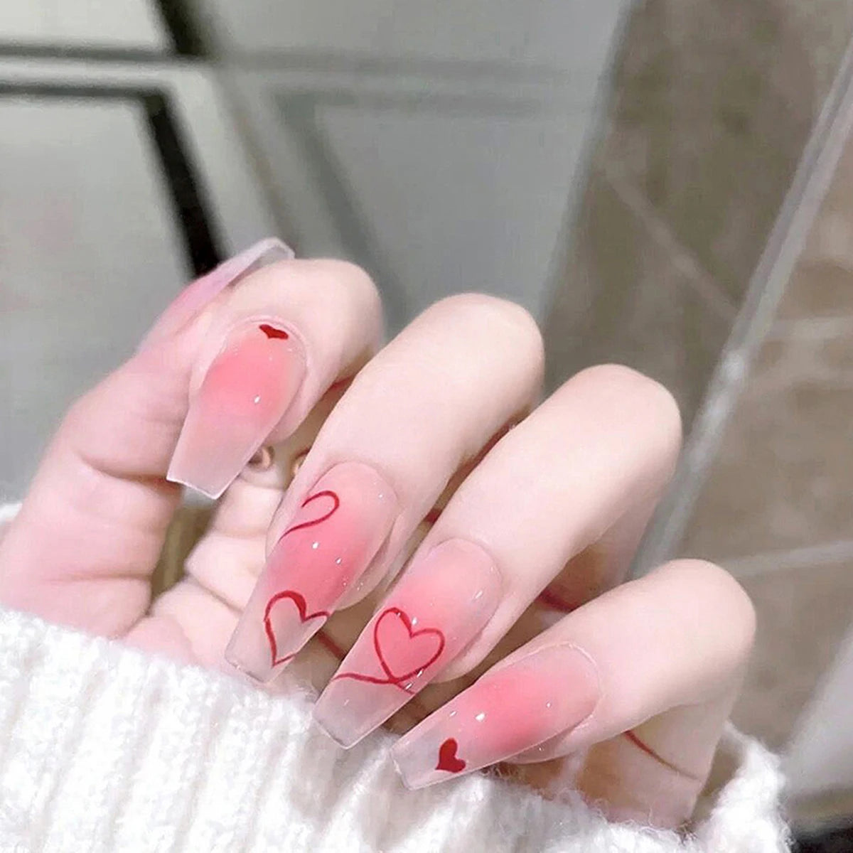 24pcs Cloud Pattern False Nails Korean Sweet Style Lady Women Manicure Supplies Press on Nail Fashion Girl Fake Nail Patches