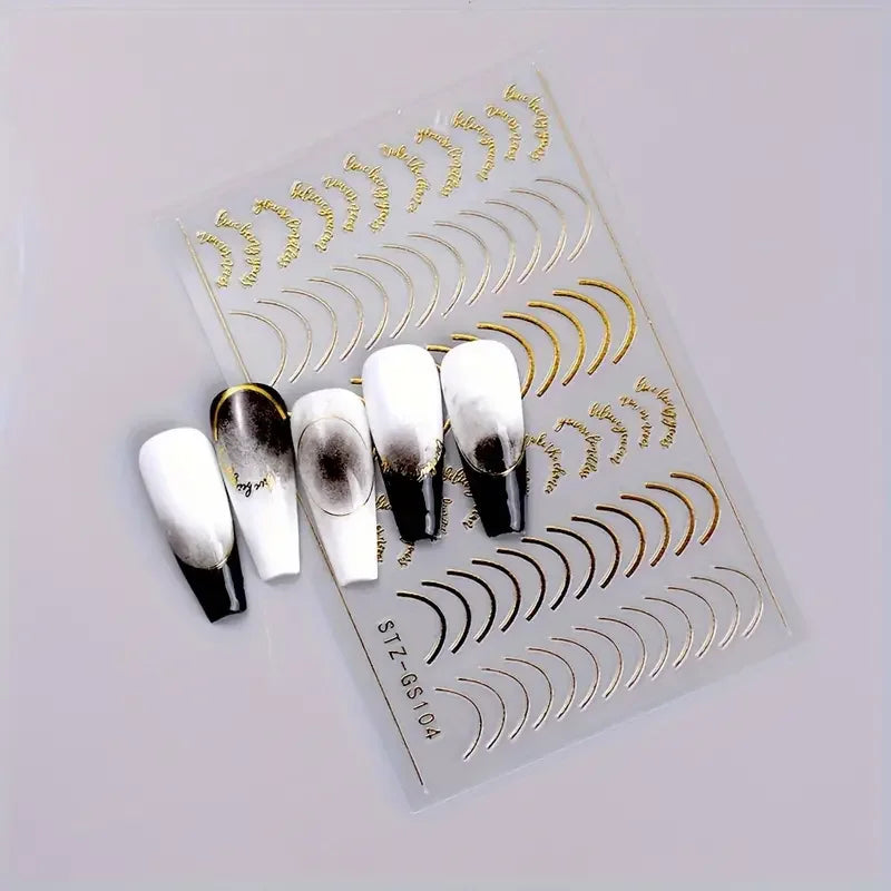 3pcs/set 3D Simple Lines Nail Stickers Rose Gold Metal Stripe Letters Decals Curve Gel Nails Art Sliders Polish Manicure Decor
