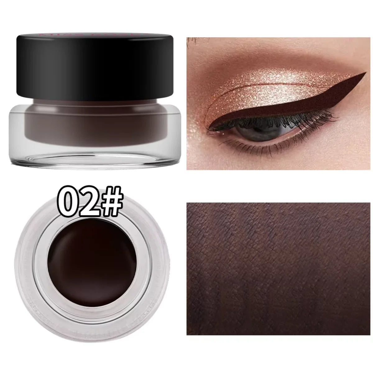 2 bottles of two-color eyeliner gel, durable color rendering, waterproof, non smudging, eyeliner cream with two brushes