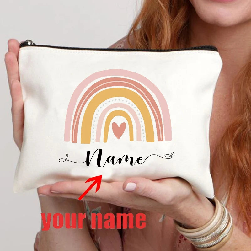 Rainbow Teacher Custom Name Makeup Bag Personalized Graduation Gift for Teachers Pencil Case Back To School Gift Women Purse