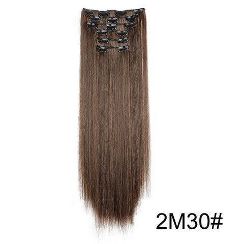 Synthetic 24Inch 16 Clips in Hair Extensions Long Straight Hairstyle Blonde Black Hairpieces Heat Resistant False Hair Daily Use