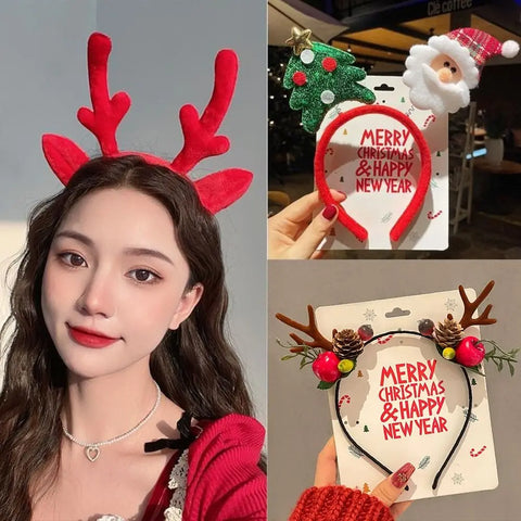 Cartoon 3D Spring Christmas Headband Christmas Hat Fluffy Plush Children Headwear Deer Ear Hair Clip Xmas Hair Accessories