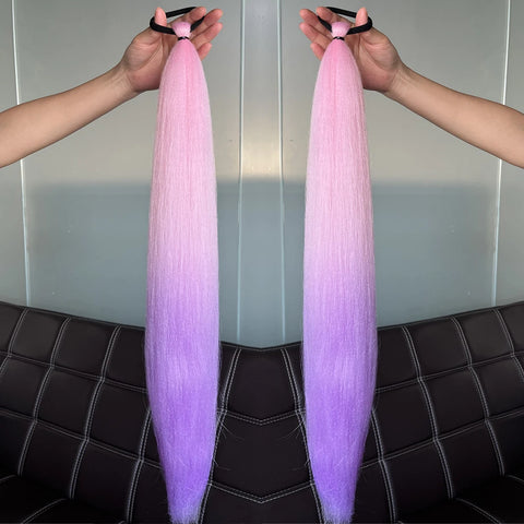 Synthetic 2Pcs Straight Ponytail With Elastic Hair Tie Colorful Braiding Ponytail Hair Extensions Hair Accessories For Women