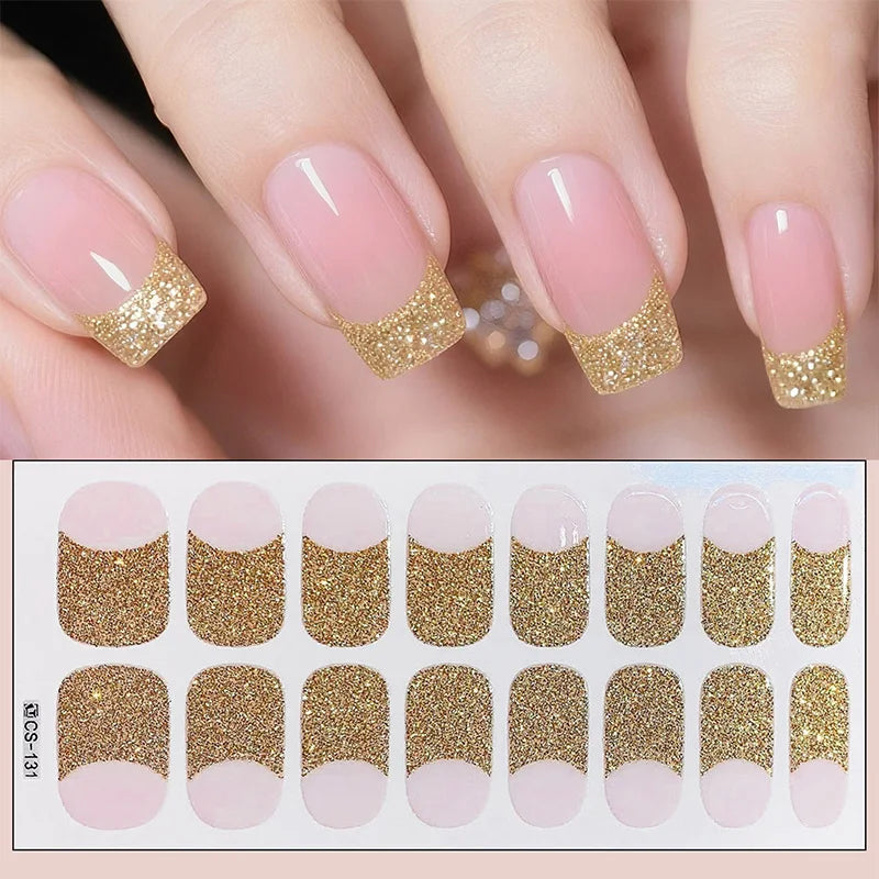 14/16Tips Full Cover Gradient Nail Stickers Multi Color Self Adhesive Slider No Need UV Lamp Cured Press ON Nail Decal