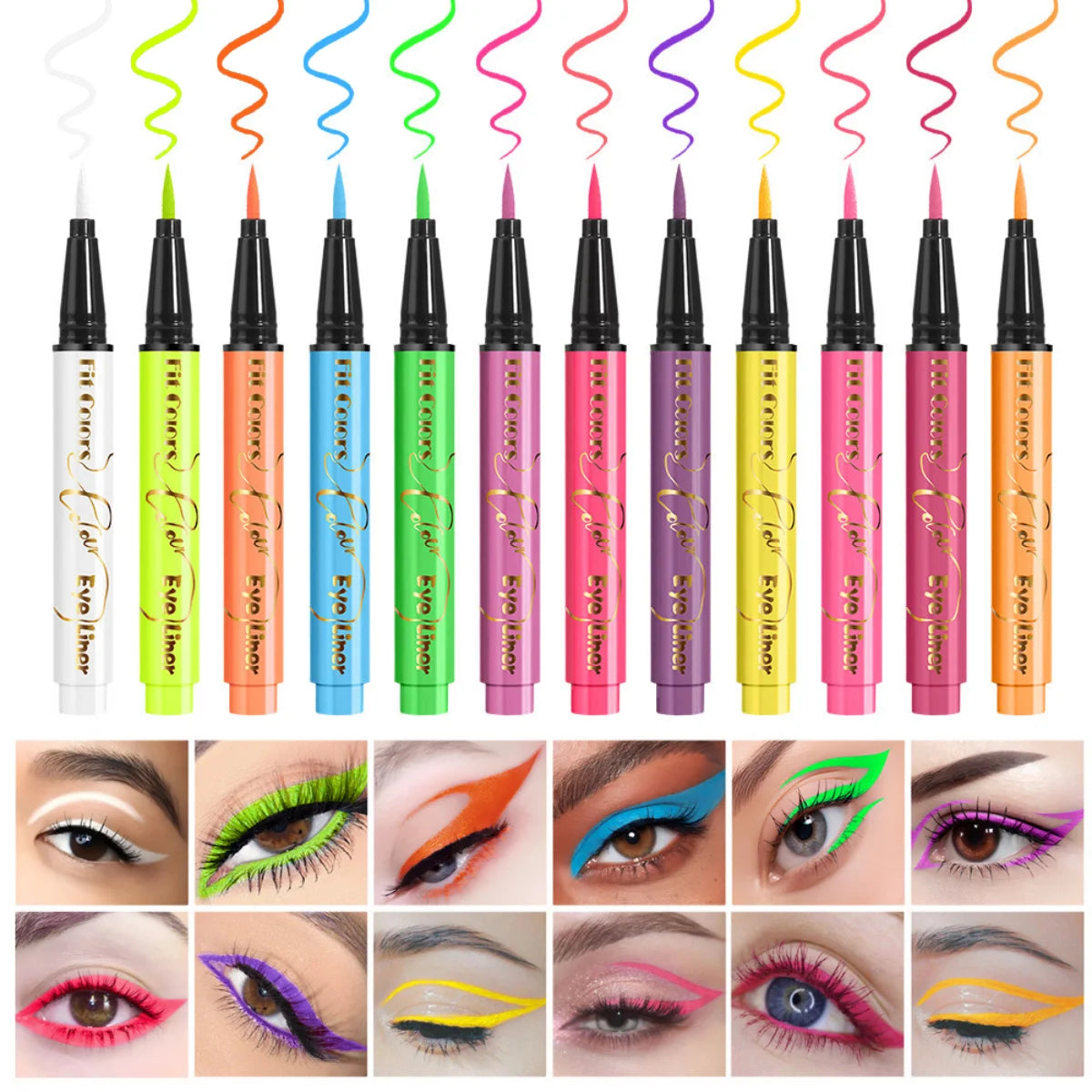 1pc Fluorescent Eyeliner Pen 12 Colors UV Waterproof Lasting Eyeliner Pen Makeup Eyeshadow Stick Face Painting Pencil Cosmetic