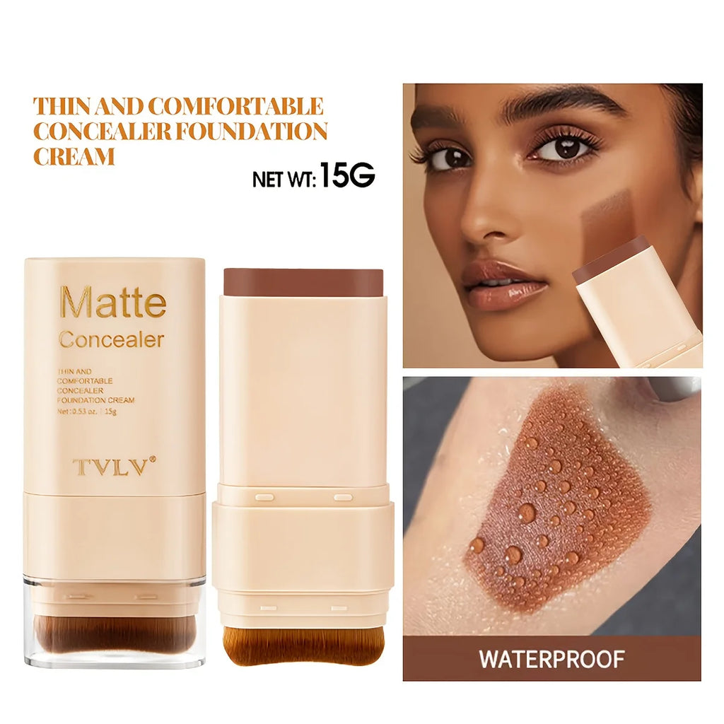 2-in-1 Concealer Eraser Dual-Head Foundation Stick with Brush Head Nine Colors European and American Waterproof Non-Caking Solid Foundation Cream 15G/Stick - 1 Stick