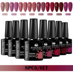 8Pcs 8ml Gel Nail Polish Set , Long Lasting, Lead-Free Semi Permanent Soak Off UV Gel Varnish For Summer, DIY Nail Art Design