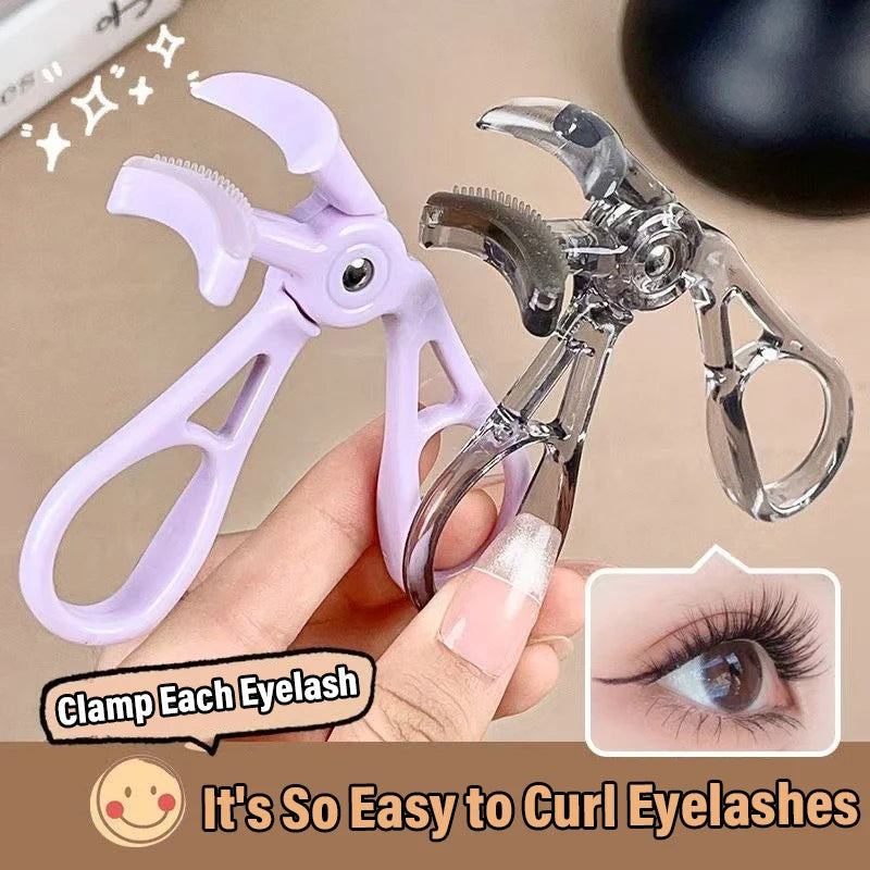 Portable One-Clip Eyelash Curler Wide-Angle Partial Eyelash Curler with Comb Teeth & Rubber Quick Natural Curling Long Lasting