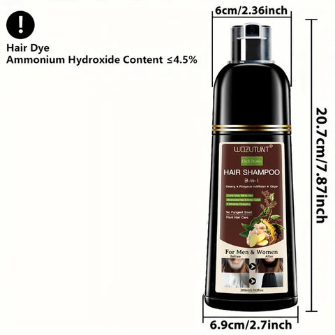 200ml 3 In 1 Natural Herbal Hair Dye Shampoo Black Dark Brown Cover Gray Deep Nourishing Fast Hair Coloring Cream for Women Men