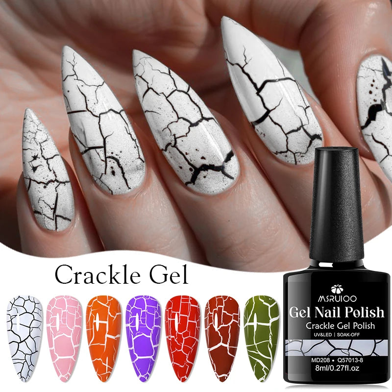 6pc Crackle Gel Nail Polish Set Quick Dry Nail Supplies Varnishes Hybrid Semi Permanent Soak Off Manicure for Nails Design