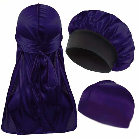 3pcs/set, Durag & Bonnet & Dome Hats, Solid Color Elastic Satin Bonnet Night Cap, Lightweight Pirate Hats