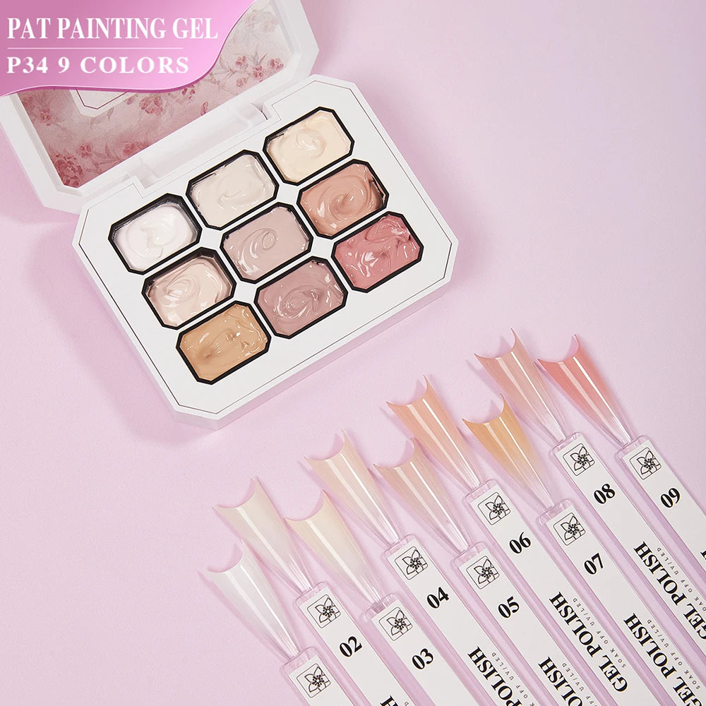 Vendeeni 9 Colors Patting Painting Gel Nail Polish Blooming Transfer Design UV LED Soak Off Gel Varnish Gradient Pat Gel Palette