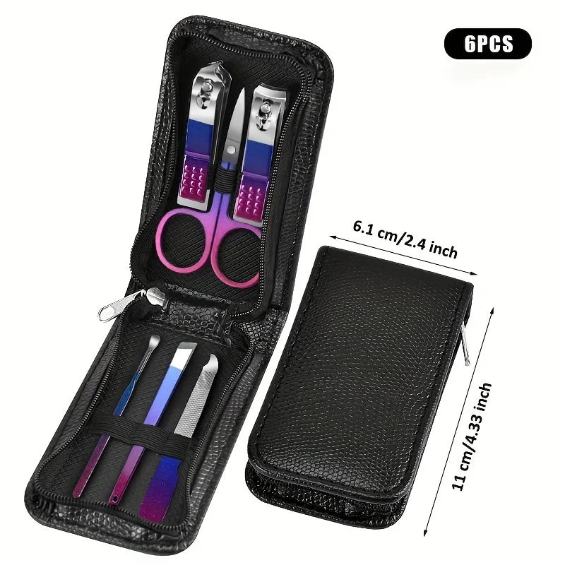 6/9/18/26pcs Manicure Set, Stainless Steel Gradient Professional Pedicure Kit Nail Scissors Grooming Kit With Travel Case