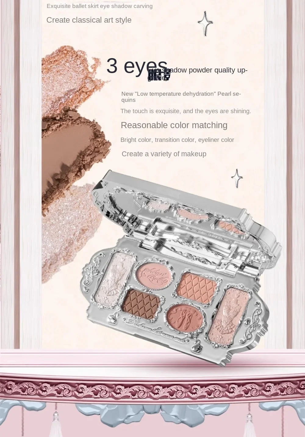 Flower Knows black Swan Ballet Eyeshadow Palette Matte Fine Shimmer Pearl Face Palette 6 Colour Glitter Eye Shadow
